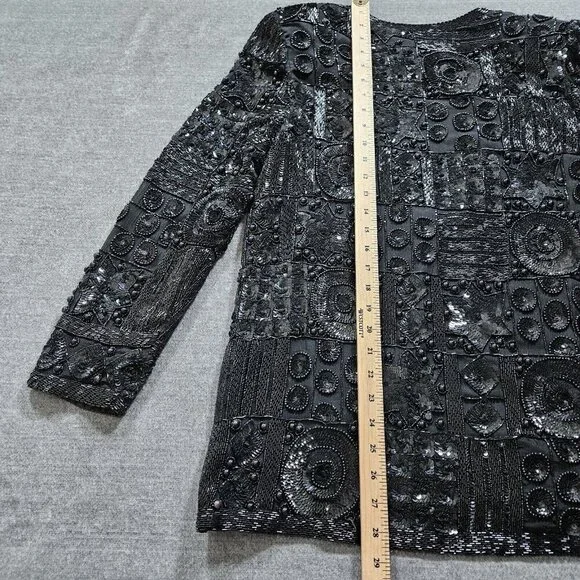 Joan Leslie Talbots Jacket Womens L Petite Black Top Sequins Beads Silk LS Vtg - Picture 7 of 16
